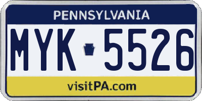 PA license plate MYK5526