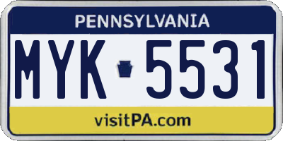 PA license plate MYK5531