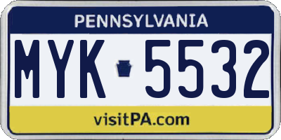 PA license plate MYK5532