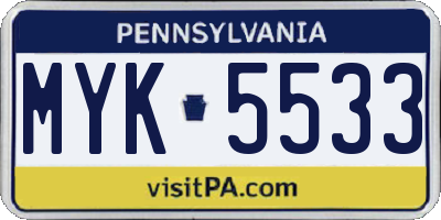 PA license plate MYK5533