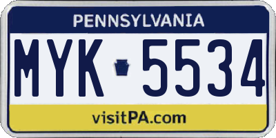 PA license plate MYK5534