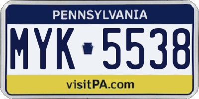 PA license plate MYK5538