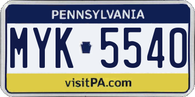 PA license plate MYK5540