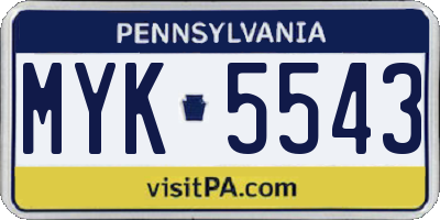 PA license plate MYK5543