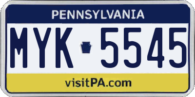 PA license plate MYK5545