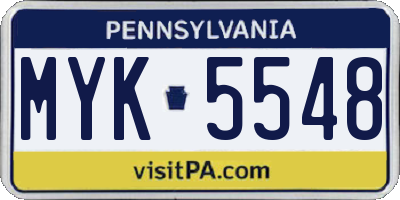PA license plate MYK5548