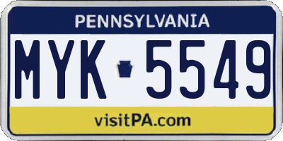 PA license plate MYK5549
