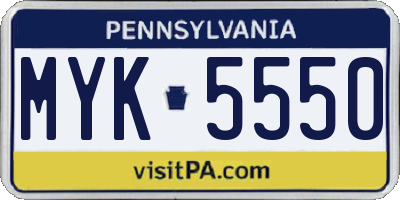 PA license plate MYK5550