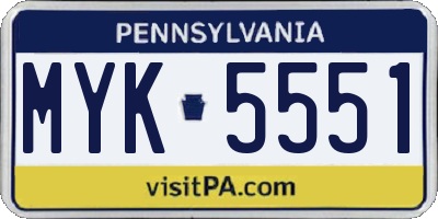 PA license plate MYK5551