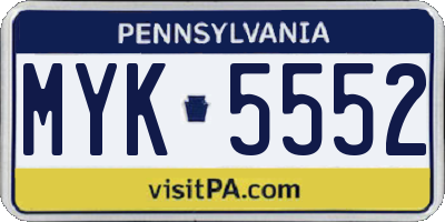 PA license plate MYK5552