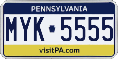 PA license plate MYK5555