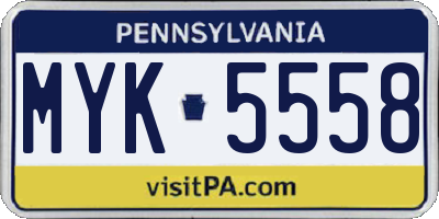 PA license plate MYK5558