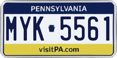 PA license plate MYK5561