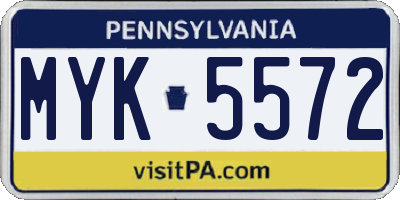 PA license plate MYK5572