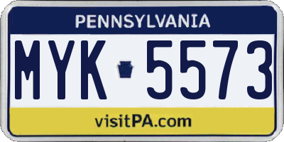 PA license plate MYK5573