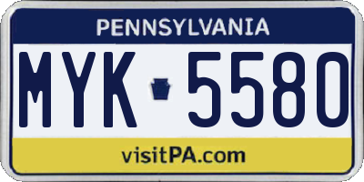 PA license plate MYK5580
