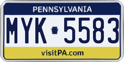 PA license plate MYK5583