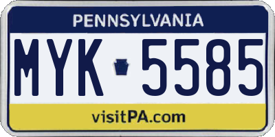 PA license plate MYK5585