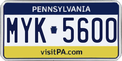 PA license plate MYK5600