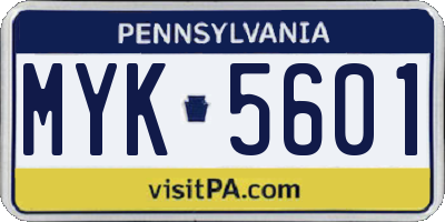 PA license plate MYK5601