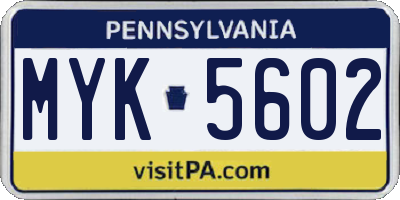 PA license plate MYK5602