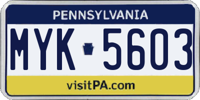 PA license plate MYK5603