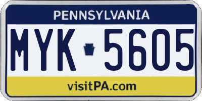 PA license plate MYK5605