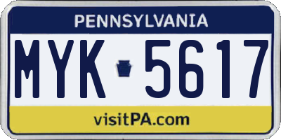 PA license plate MYK5617