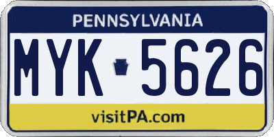 PA license plate MYK5626