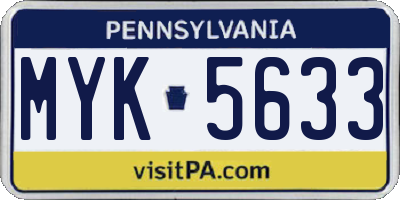 PA license plate MYK5633