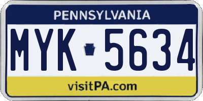 PA license plate MYK5634
