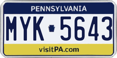 PA license plate MYK5643