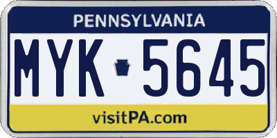 PA license plate MYK5645