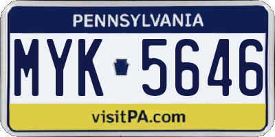 PA license plate MYK5646