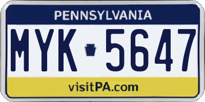 PA license plate MYK5647