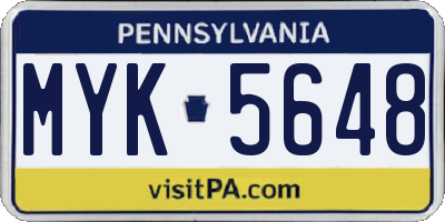 PA license plate MYK5648
