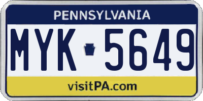 PA license plate MYK5649