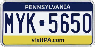 PA license plate MYK5650