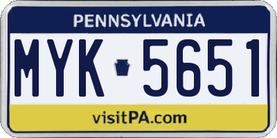 PA license plate MYK5651