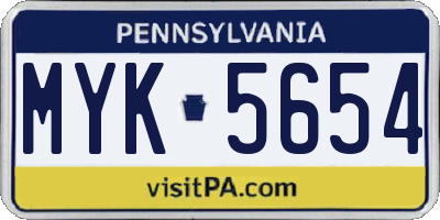 PA license plate MYK5654