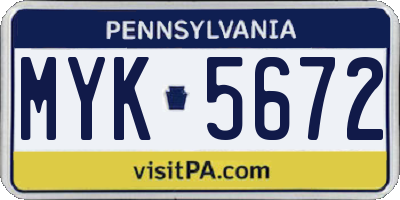 PA license plate MYK5672