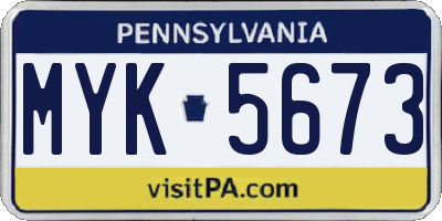 PA license plate MYK5673