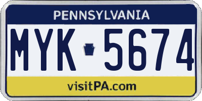 PA license plate MYK5674