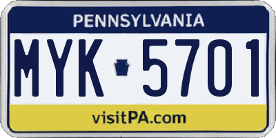 PA license plate MYK5701