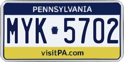 PA license plate MYK5702