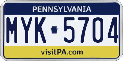 PA license plate MYK5704