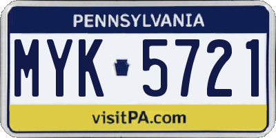 PA license plate MYK5721