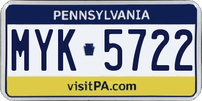 PA license plate MYK5722