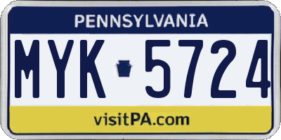 PA license plate MYK5724