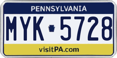 PA license plate MYK5728